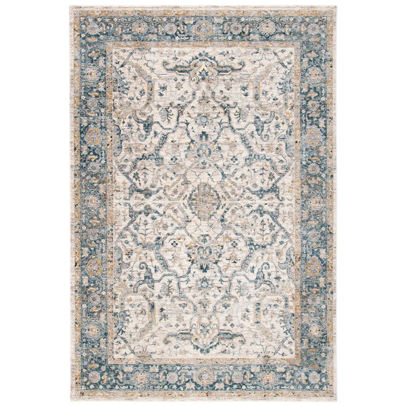 Tapis oriental ivoire / bleu / jaune, Rectangle 8 pi x 10 pi