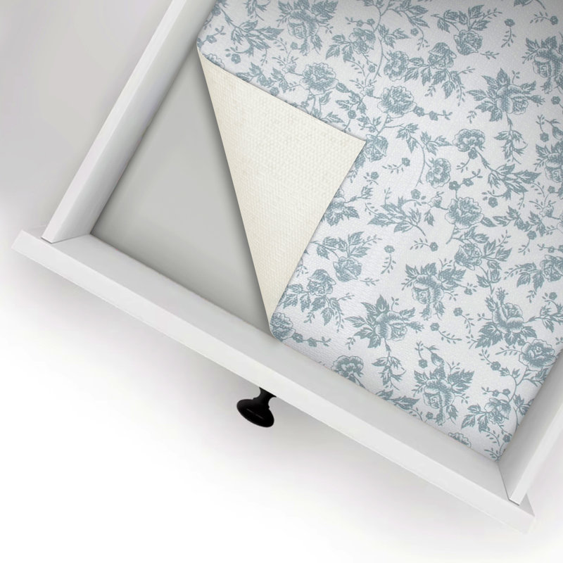 Revêtement pour étagères, revêtement antidérapant non adhésif pour placards, revêtement imperméable pour tiroirs, étagères, commodes, armoires de salle de bain, gris à motifs floraux, 45,7 cm (l) x 243,8 cm (l)