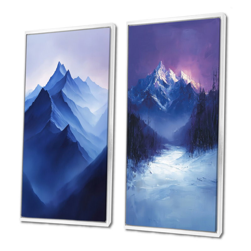«Alaska Snow Capped Summits At Twilight I», collection de 2 panneaux de paysages sur toile, H 28 po x l 25 po