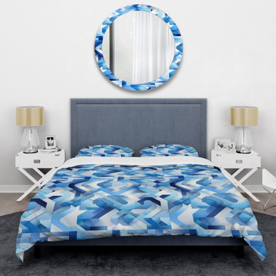 Literie symétrique rayée bleue et blanche
