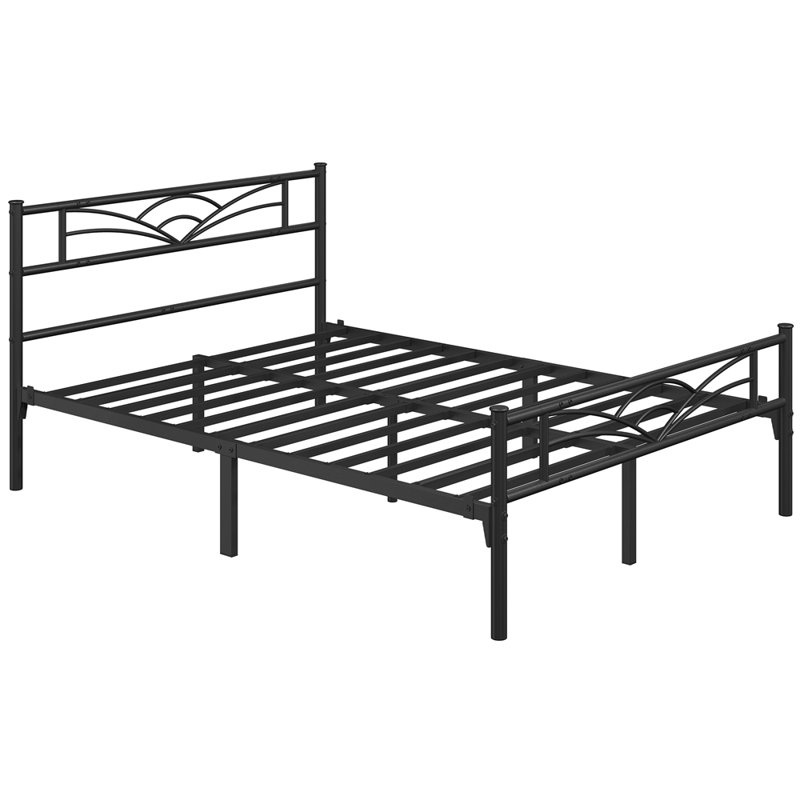88.5cm Height Metal Bed Frame with Cloud-inspired Design Headboard, Black, Kingsize (5')