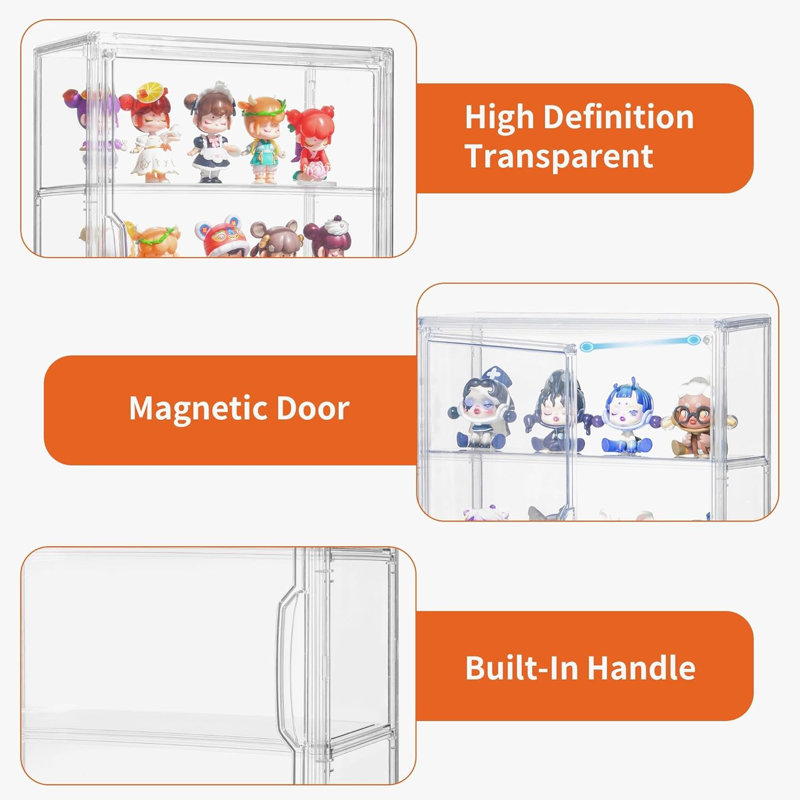 Acrylic Display Cases For Collectibles, 2 Pack 3 Layer Clear Display Case With Magnetic Door,Desktop Clear Showcase With 2 Adjustable Divider Storage Box For Action Figure