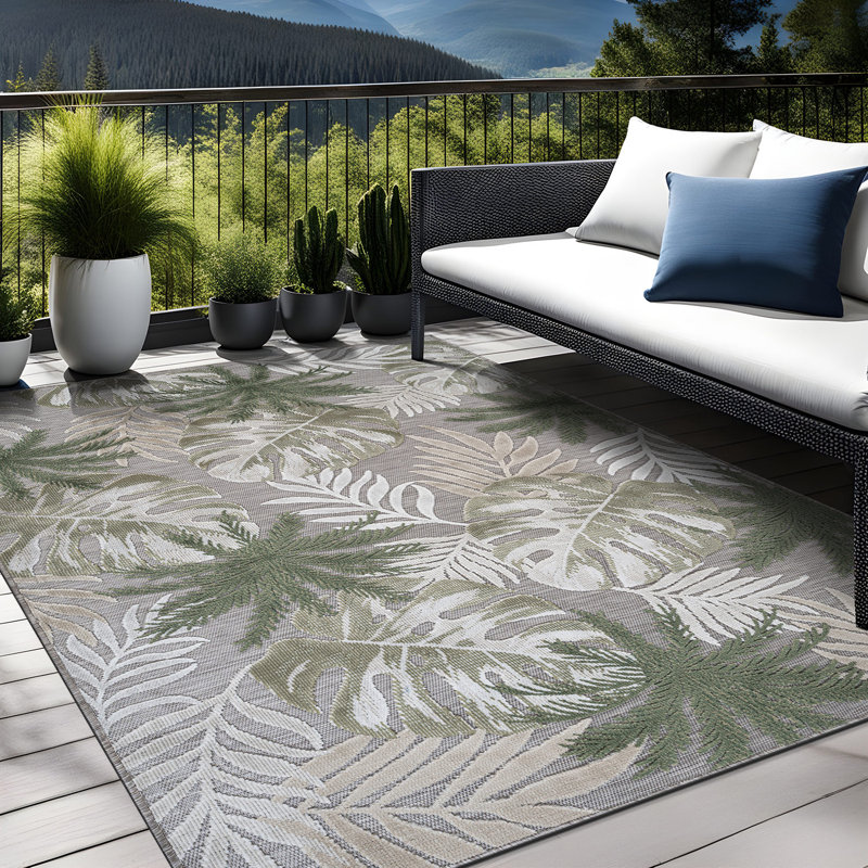 Tapis floral d'intérieur pour l'extérieur, Rectangle 5' x 7', Green