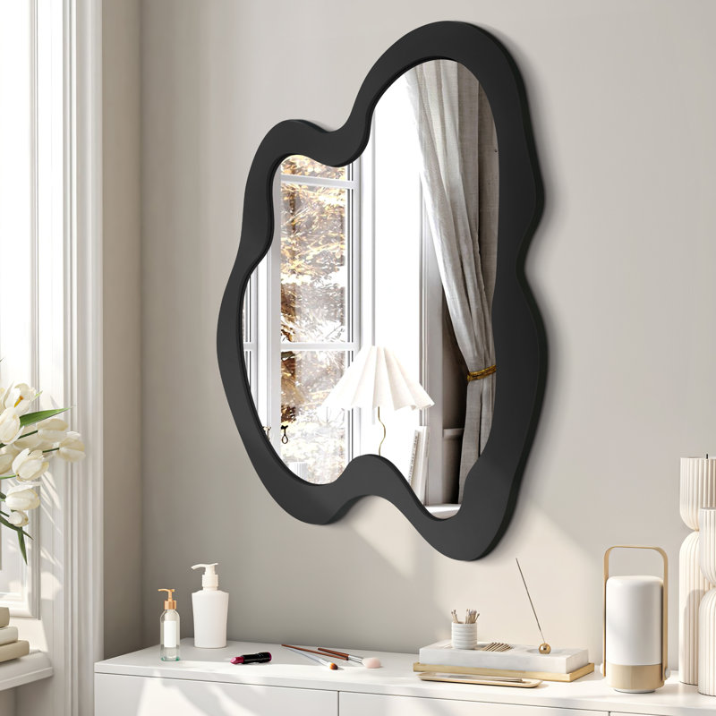 Miroir mural en bois massif, 36 po x 28 po, Noir mat