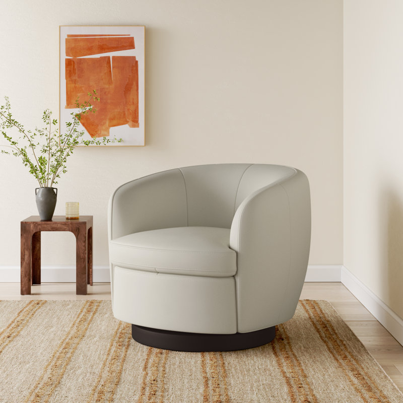 Marcy Geniue Leather Swivel Barrel Chair, Marseille Brown Genuine Leather