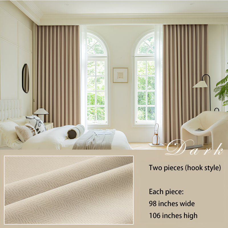 Cotton Blend Room Darkening Curtain Pair, 98.43" W x 106.3" L