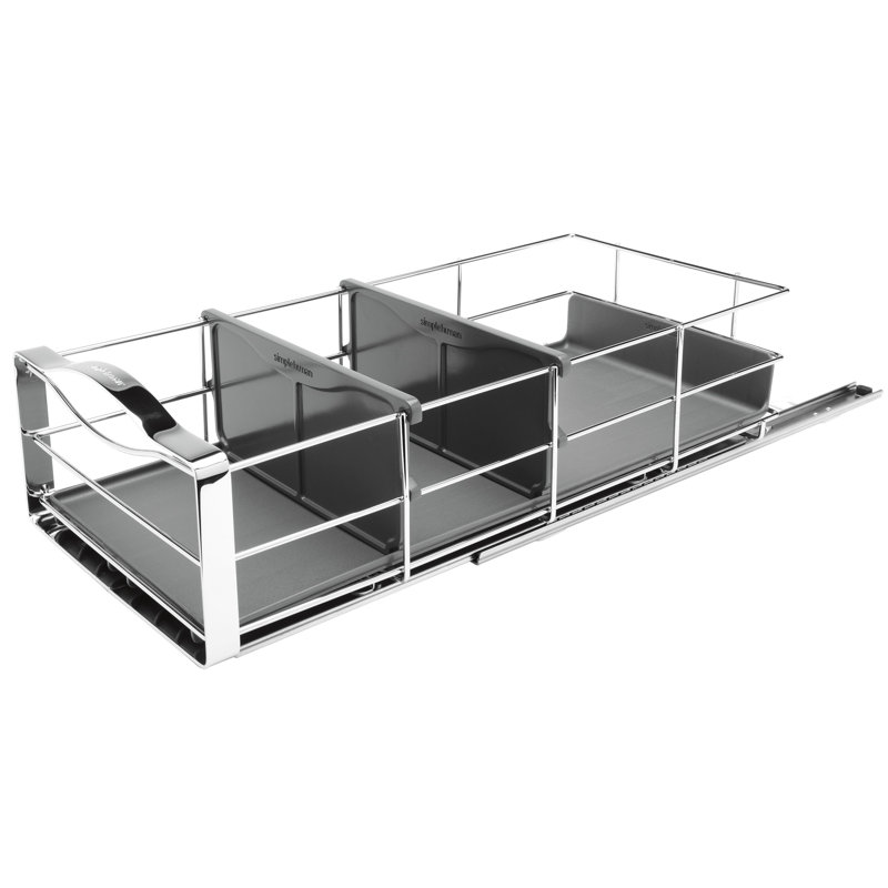 simplehuman 35cm pull-out cabinet kitchen cupboard organiser, grey plastic with heavy-gauge steel frame