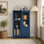 Armoire de plancher en bois avec 2 portes en verre et 2 espaces de rangement, entrée de salle de bain de salon-114223492