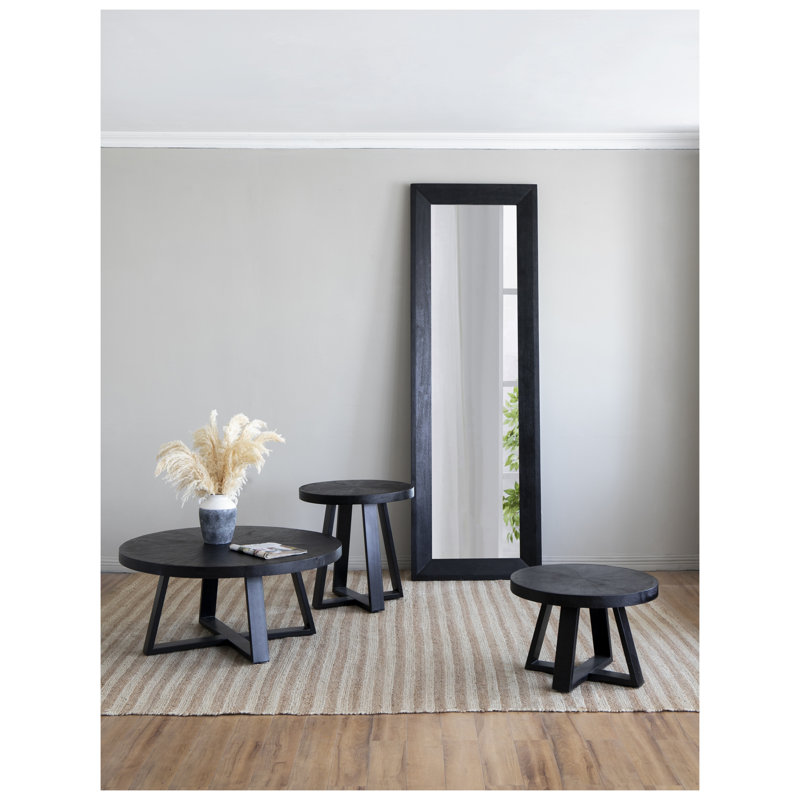 Table basse ronde de 39,5 po en noir, design minimaliste moderne avec structure croisée à pieds croisés