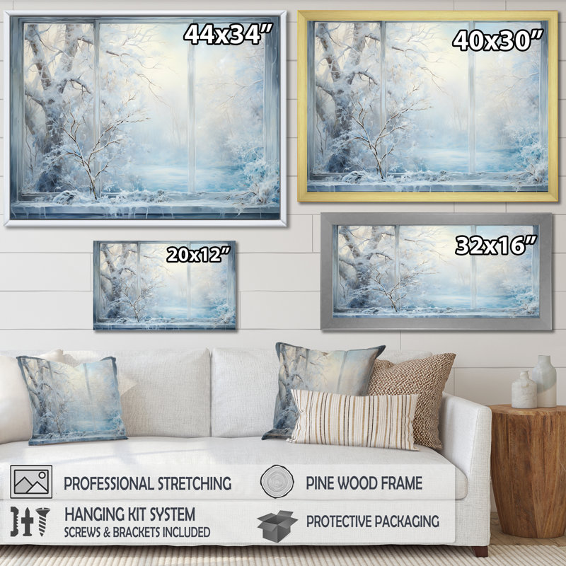 Winter River Window View IV - Winter Landscape, art mural, H 12 po x l 20 po x P 1 po, Cadre flottant noir