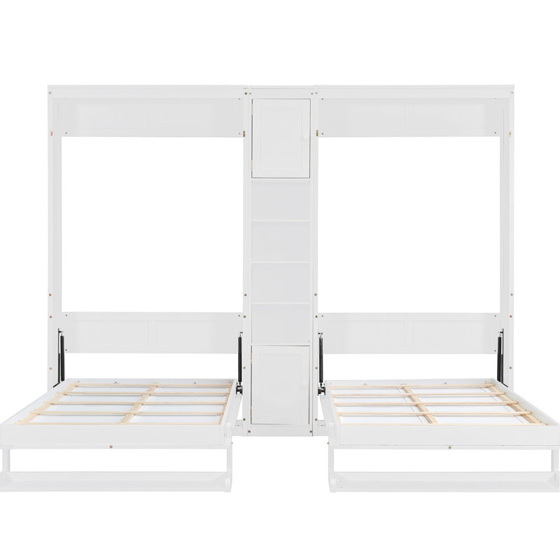 Lits simples blancs à double paroi avec rangement fonctionnel et tablette convertible, parfaits pour les espaces multifonctionnels dans les petites pièces