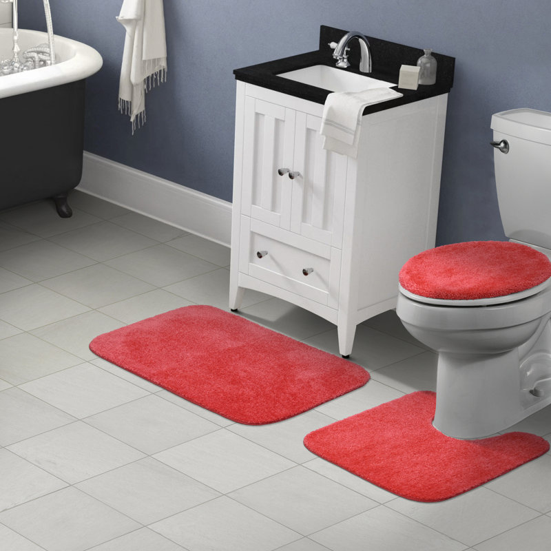 Ensemble de tapis pour salle de bain très doux de trois articles avec envers antidérapant Mccluney, Hibiscus rose