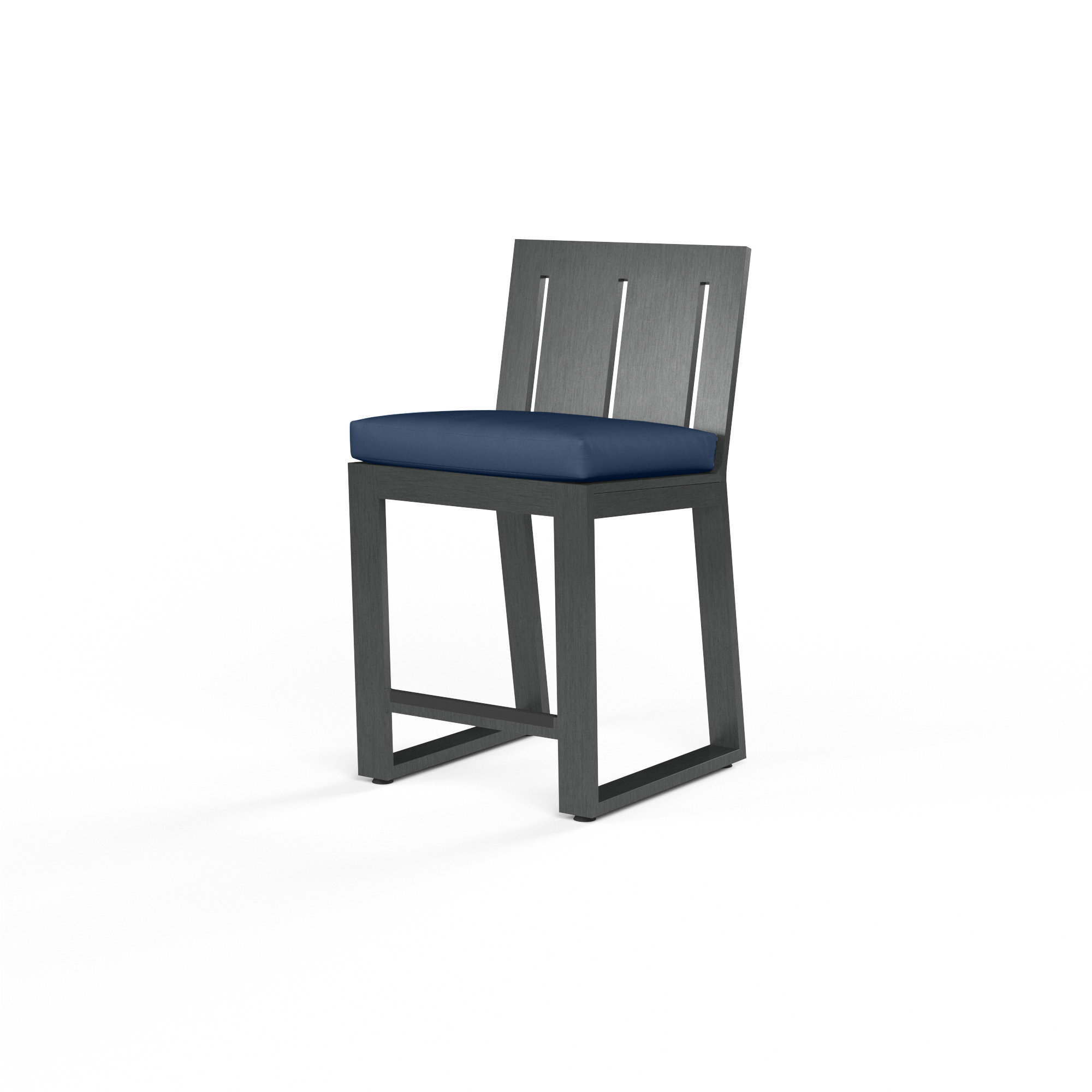 Georgie 44.21'' Aluminum Outdoor Bar Stool with Cushion, Bar Stool (26" Seat Height), Spectrum Carbon Sunbrella® Plainweave