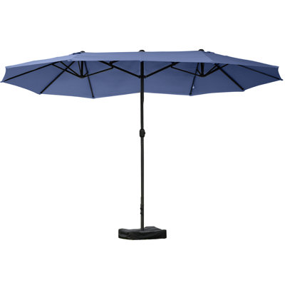 15' Patio Umbrella, Dark Blue Rectangular Steel - Design, Easy Crank, Double Sided For Garden, Ribs, Backyard,