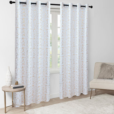 Foil Print Textured Curtains, Grommet Top, 2 Panels Set