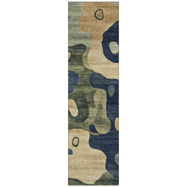 Machine Washable Indoor/Outdoor Xhevrie Navy Rug