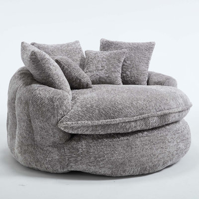 Fauteuil à billes rond en mousse de polyester de 55 po avec coussins pour le salon, la salle de relaxation et la salle de projection