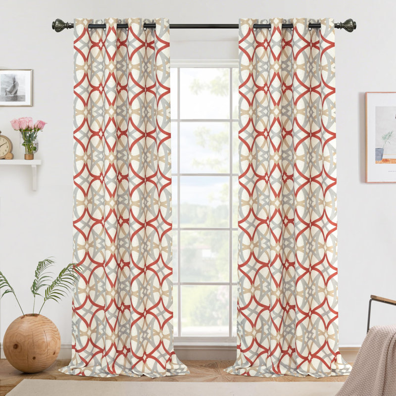 Rideaux occultant géométrique Hamble, Rouge / Gris foncé, L 52 po x L 96 po