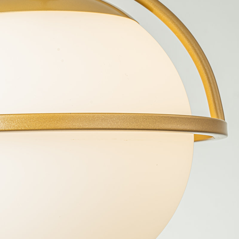 Luminaire suspendu à 1 lumière moderne à intensité variable avec abat-jour en verre opale Gladi, Doré