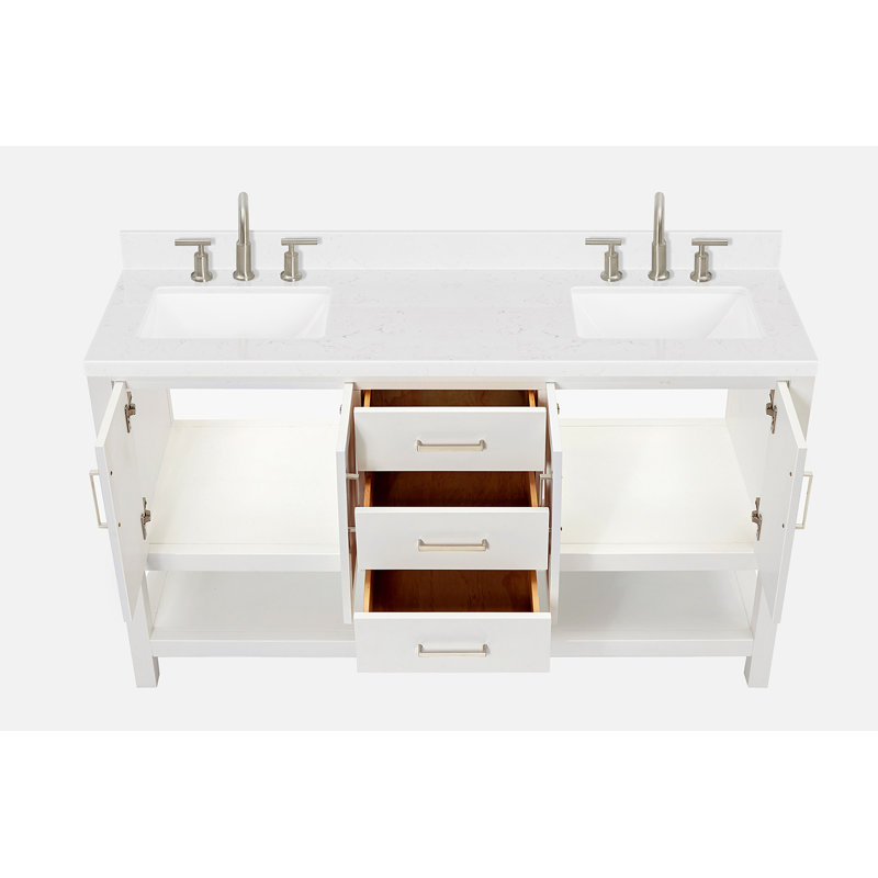ARIEL Moille 60 Double Sink Bathroom Vanity with Top, White