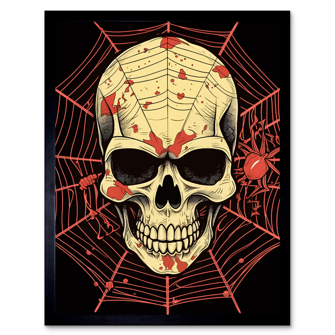 Keevan Skull Spider Web Old School USA Tattoo Ink Body Rockabilly Americana - Single Picture Frame Print