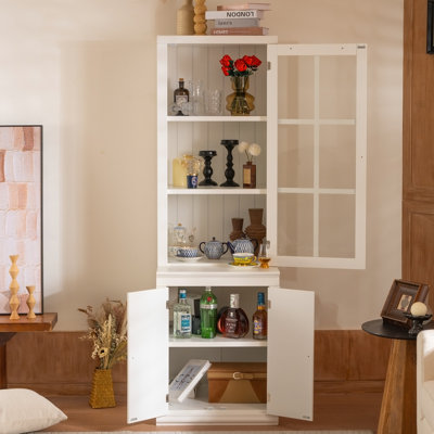 Vitrine polyvalente avec porte simple en verre trempé et charnière à double action, idéale pour divers espaces de vie et de travail