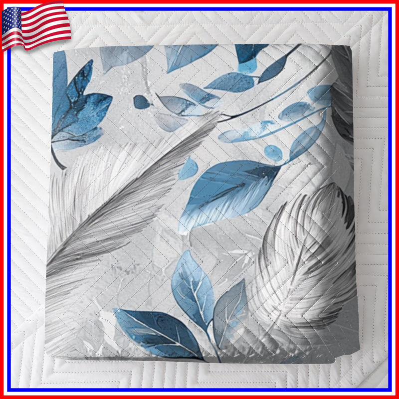 Couvre-lit matelassé à motif floral bleu gris, Double