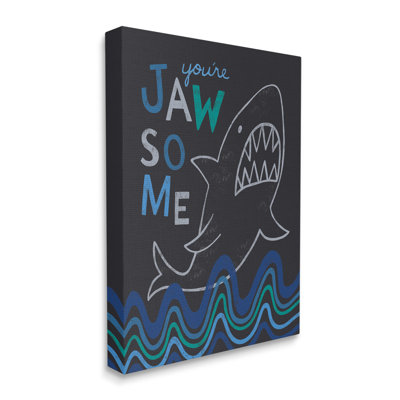 You're Jawsome Witty Shark Phrase Ocean Waves Stripes by Nina Seven - Print