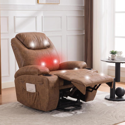 Power Lift Recliner Chair with Footrest for Elderly, Vibration Massage Single Sofa with Side Pockets and Retractable Cup Holders