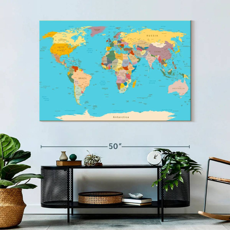Detailed World Map Canvas Print, 34" H x 51" W x 1.25" D