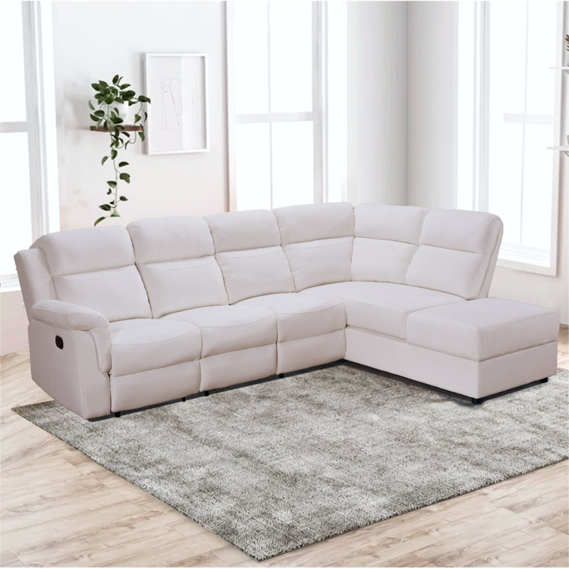 Velvet Reclining L-Shaped Sectional Right Hand Facing, Beige Velvet