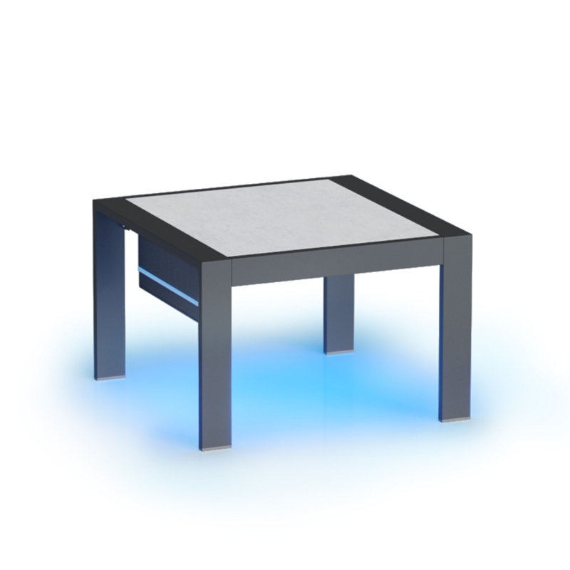 Table d'appoint d'extérieur Nell Square L 23,6 po x l 23,6 po avec dessus en marbre et lumière DEL intégrée