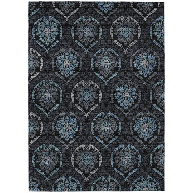 Tapis intérieur / extérieur 8 pi x 10 pi bleu anthracite et gris lavable