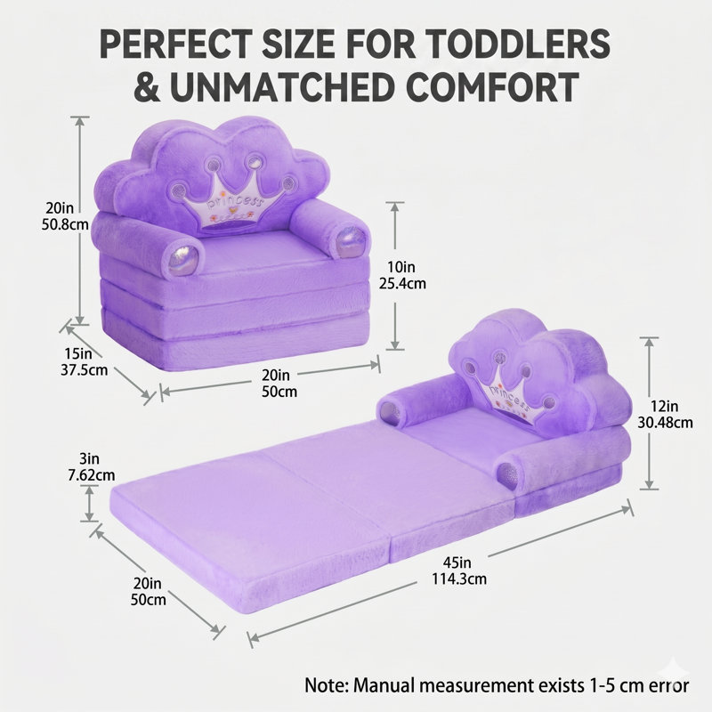 Canapé princesse en fausse fourrure de lapin pour enfants, Mauve