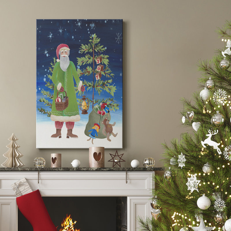 Toile tendue avec châssis de qualité supérieure Folksy Father Christmas II - prête à être accrochée