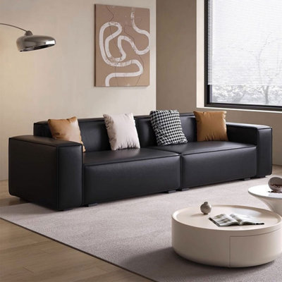 Black Genuine Leather Modular Sofa cushion Loveseat