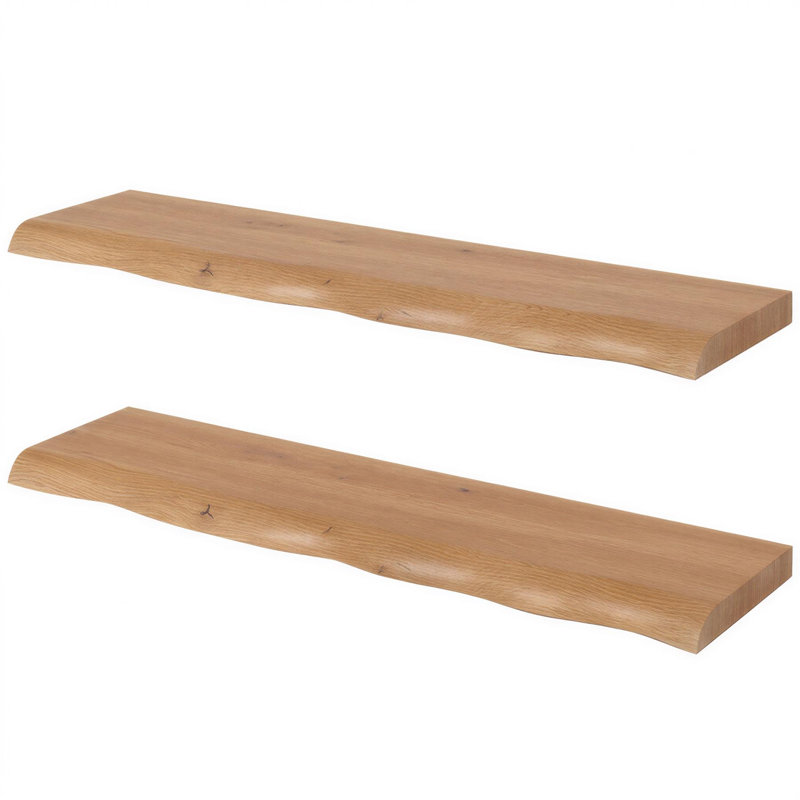 2 -Piece Solid Wood Floating Shelf, Light Oak