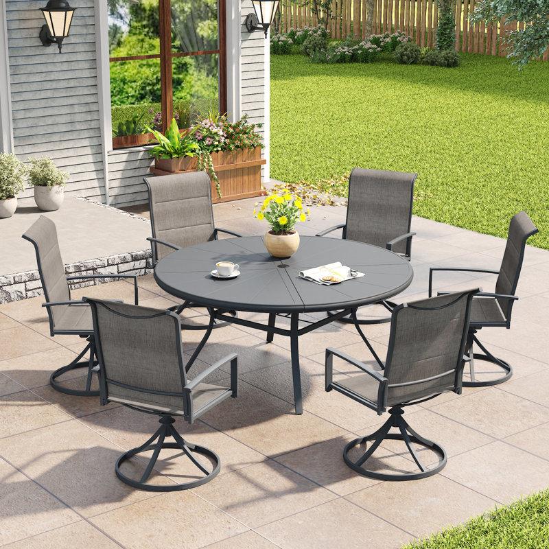 Round Patio Dining Set with Padded Swivel Ergonomic Chairs, Gray