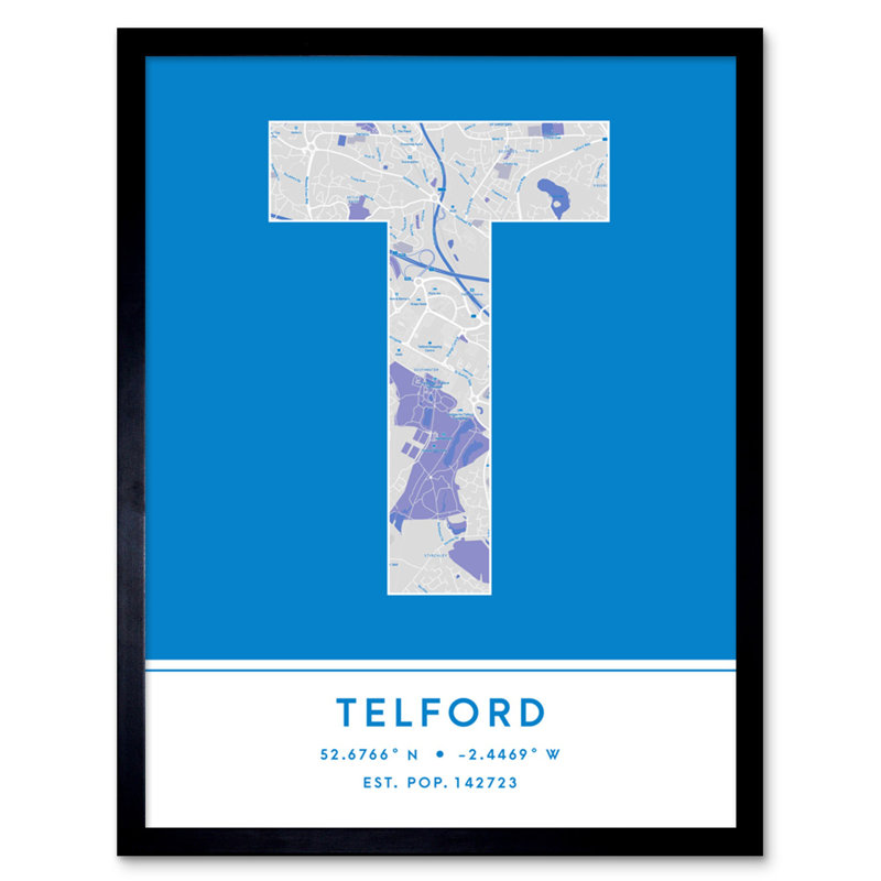 Telford City Map Telford Blue - Single Picture Frame Print