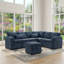 Canapé d'angle modulaire en L 97 po avec repose-pieds avec rangement, canapé en chenille avec 7 sièges et 2 coussins pour le salon, moderne, petit espace, facile à assembler, bleu foncé-131519095