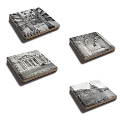 Historic Washington Stoneware Agate Ceramic Jute Leather Crystal Square Round 4 Piece Coaster Set