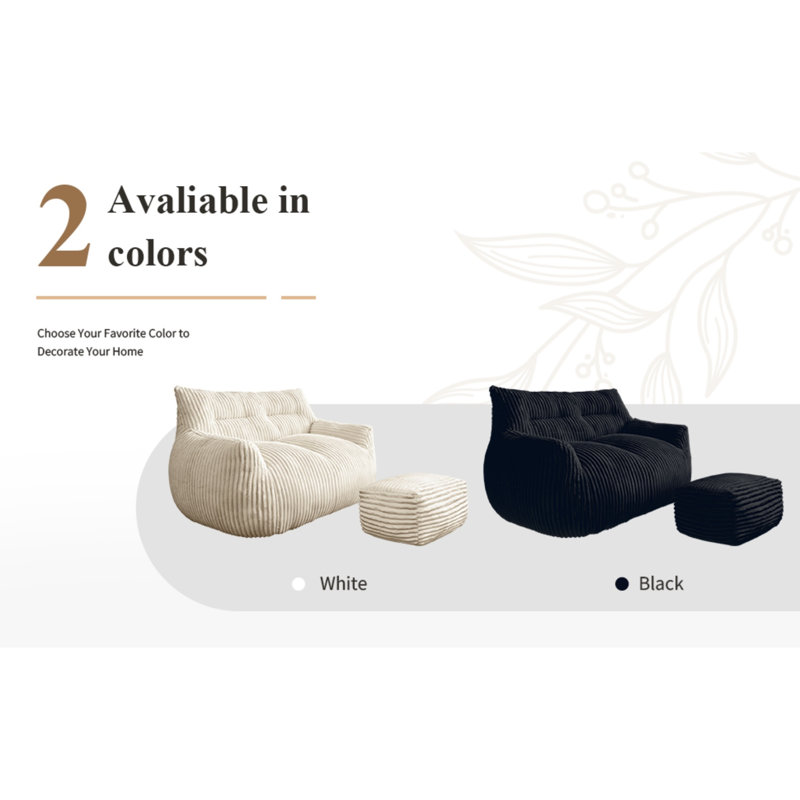 Causeuse à 2 places avec pouf avec coussin de siège, Blanc