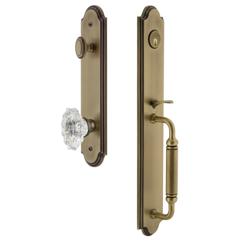 Complete Inactive Arc Dummy Handleset with Biarritz Knob and Rosette, Vintage Brass