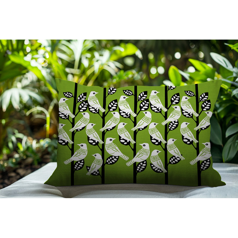 Oreiller rectangulaire réversible intérieur / extérieur Keaton Bird, Chartreuse, Rectangle H 14 po x l 20 po