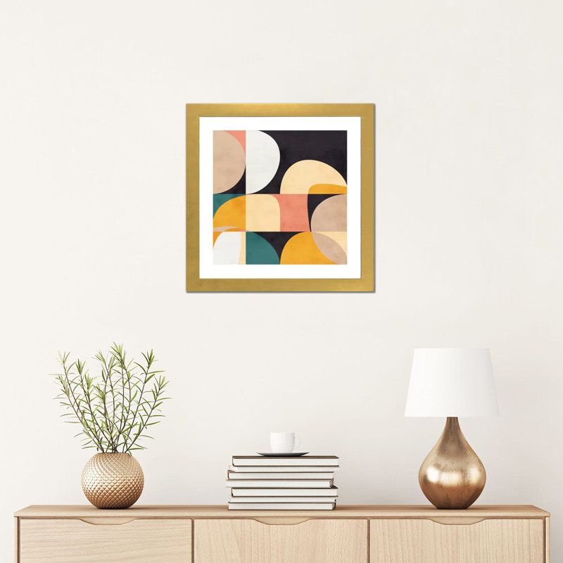 «Modern Shapes VIII» par Ana Rut Bré - impression d'art graphique, Blanc, H 16 po x l 16 po x p 1 po, Papier encadré doré