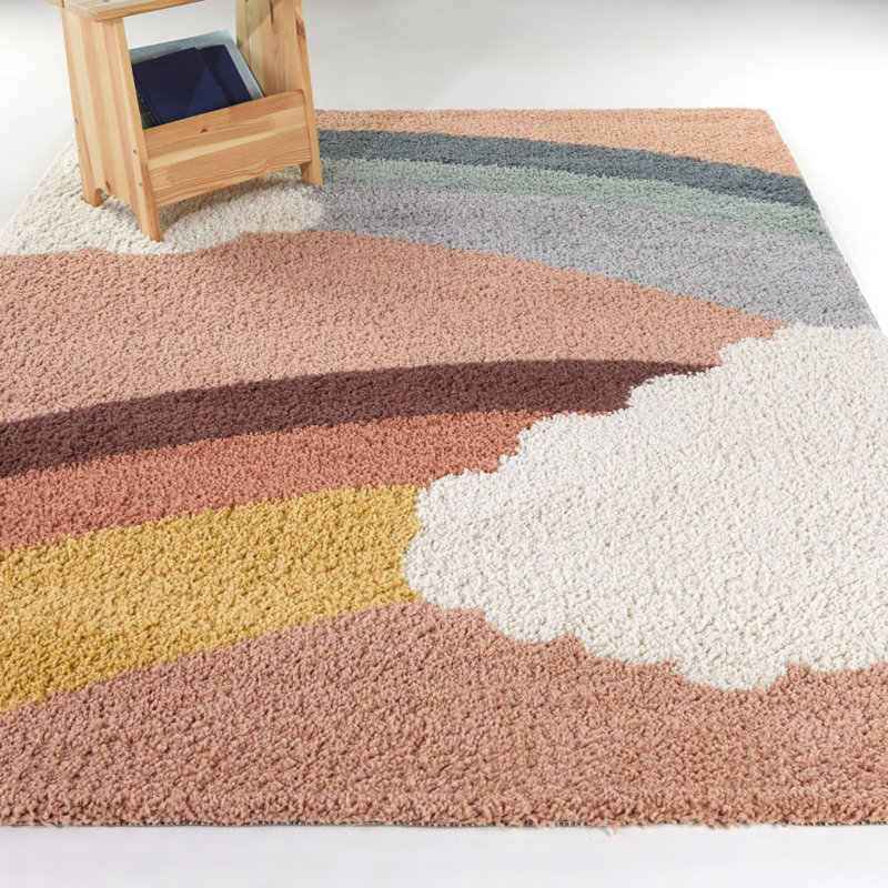 Pink and Multicolor Synthetic Shag Kids' Area Rug