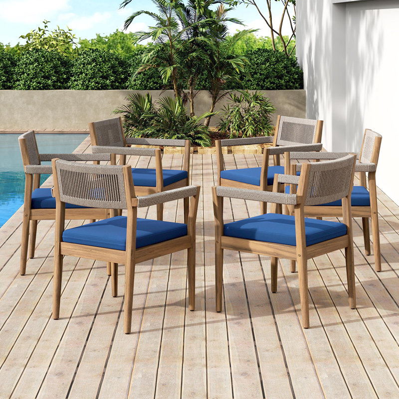 Chaises de salle à manger d'extérieur en bois d'acacia tressé, Marine