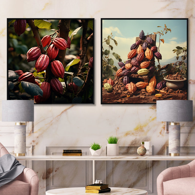 The Cacao Chronicles - Ensemble de 2 collages carrés Cacao, Cadre flottant noir, H 36 po x l 73 po