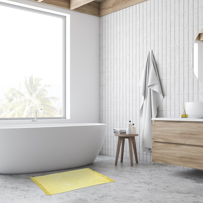 French Connection Feikert 100% Cotton Solid Bath Rug, 28" L x 17" W, Yellow