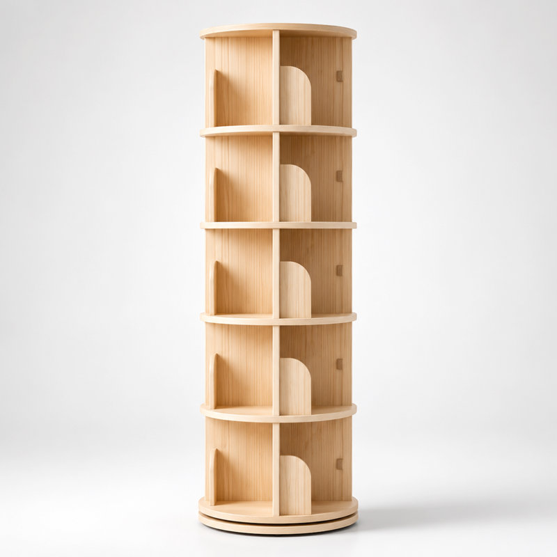 5 Tier Solid Wood Rotating Bookcase